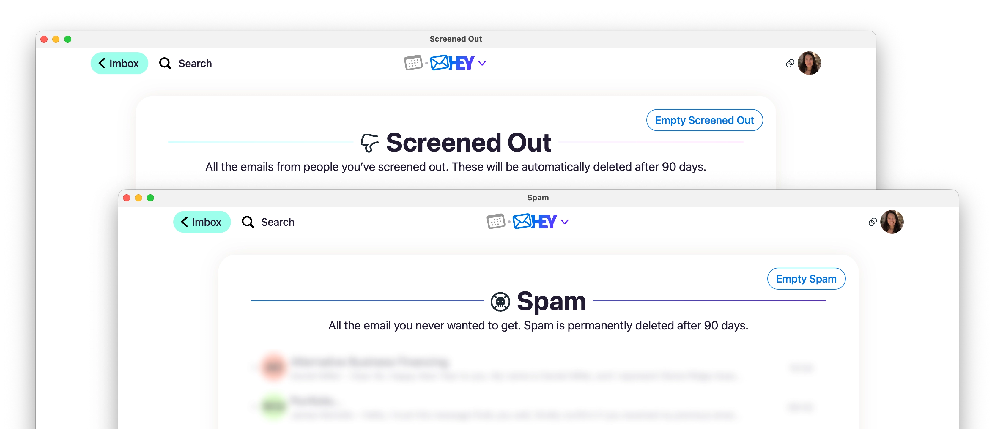 Empty Screened Out and Spam